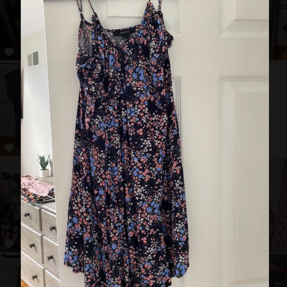 Floral print dress, pink & blue
